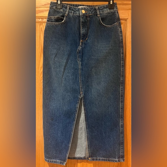 ZARA 70s Blue Cotton Denim Jean Front Vent‎ Midi Skirt Size Small - Picture 3 of 14